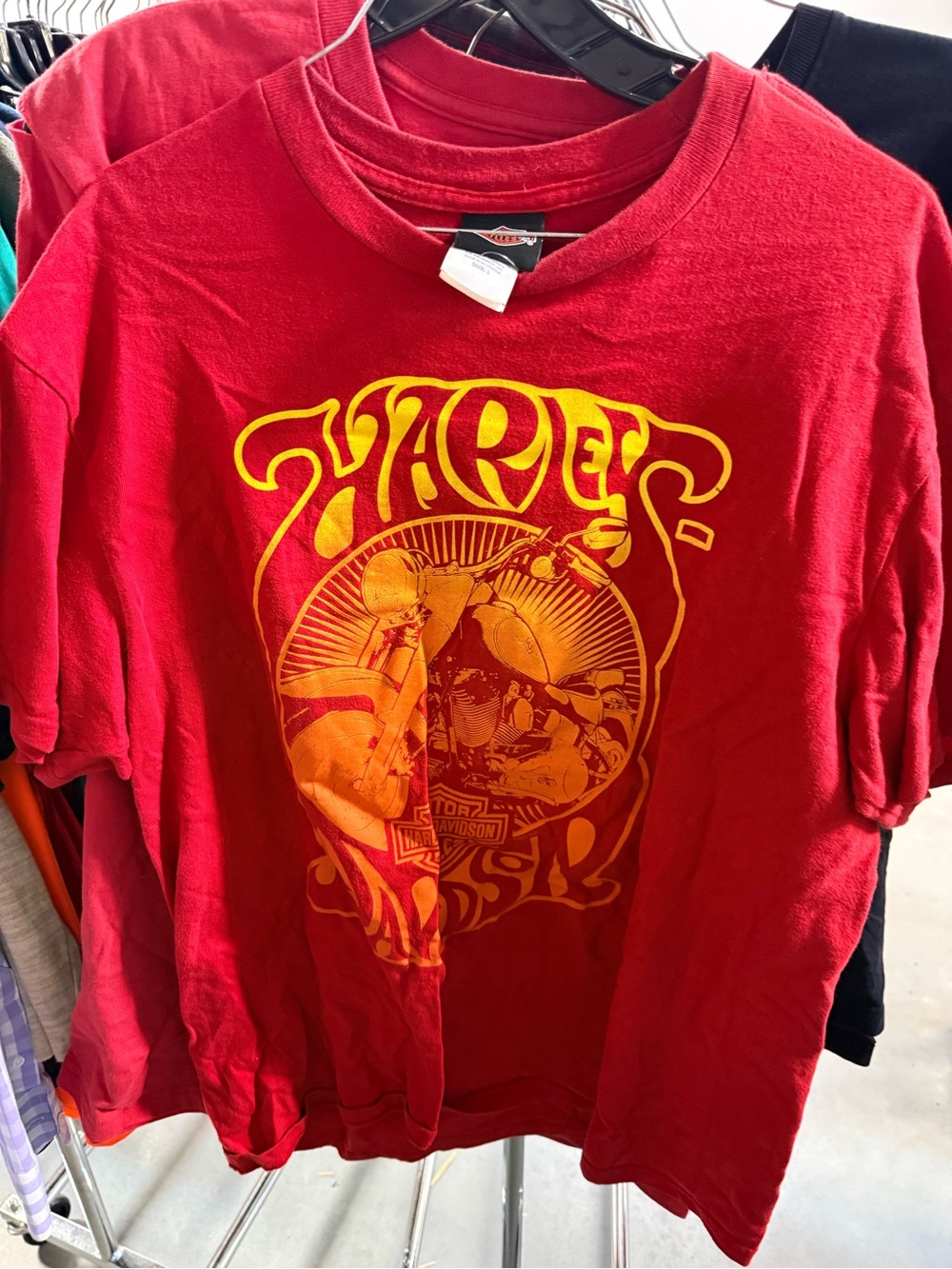 Harley-Davidson Red Tee with Yellow Motorcycle Graphic